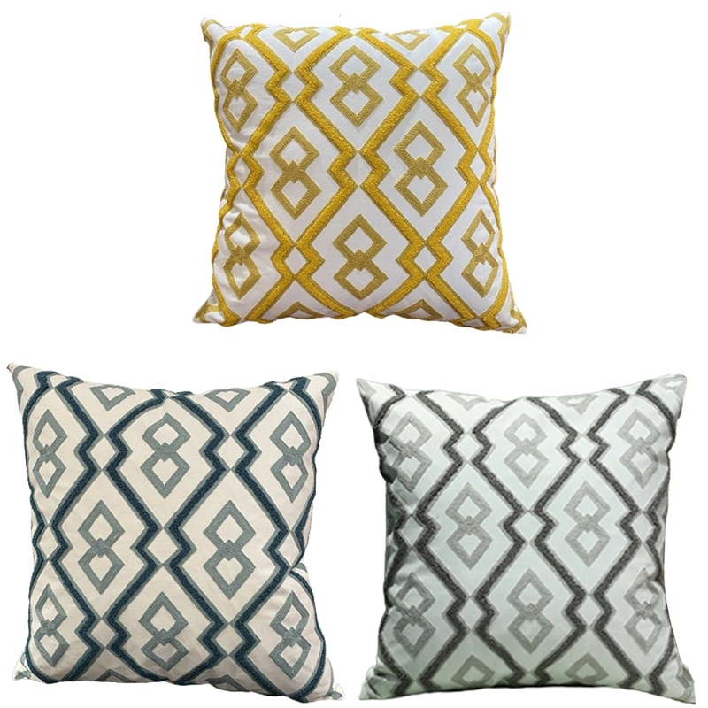 

Geometry Embroidery Pattern Cushion Case Modern Home Office Decor Pillows Case