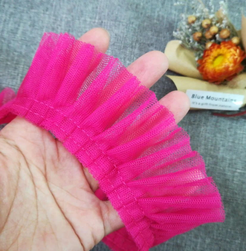 3D плиссированная сетчатая кружевная ткань 1 ярдов 91 см ширина 5 розовая желтая