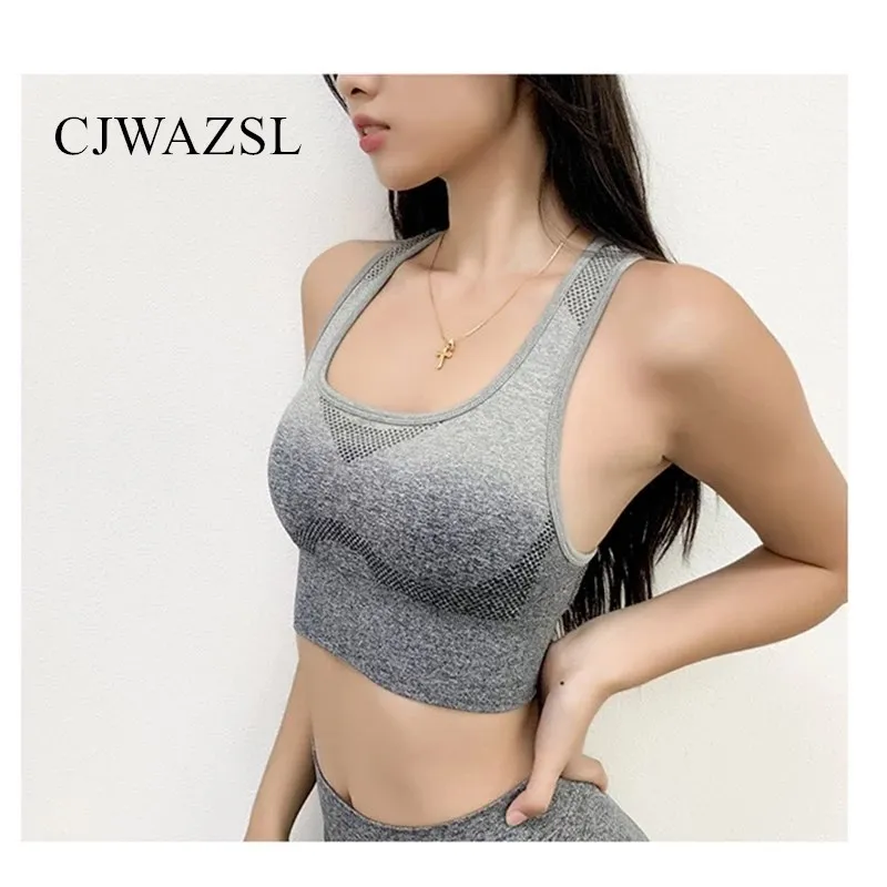 Yoga ladies gradient color tops fitness ladies shockproof sports bras yoga sports bras gym running yoga fixed chest pad tops
