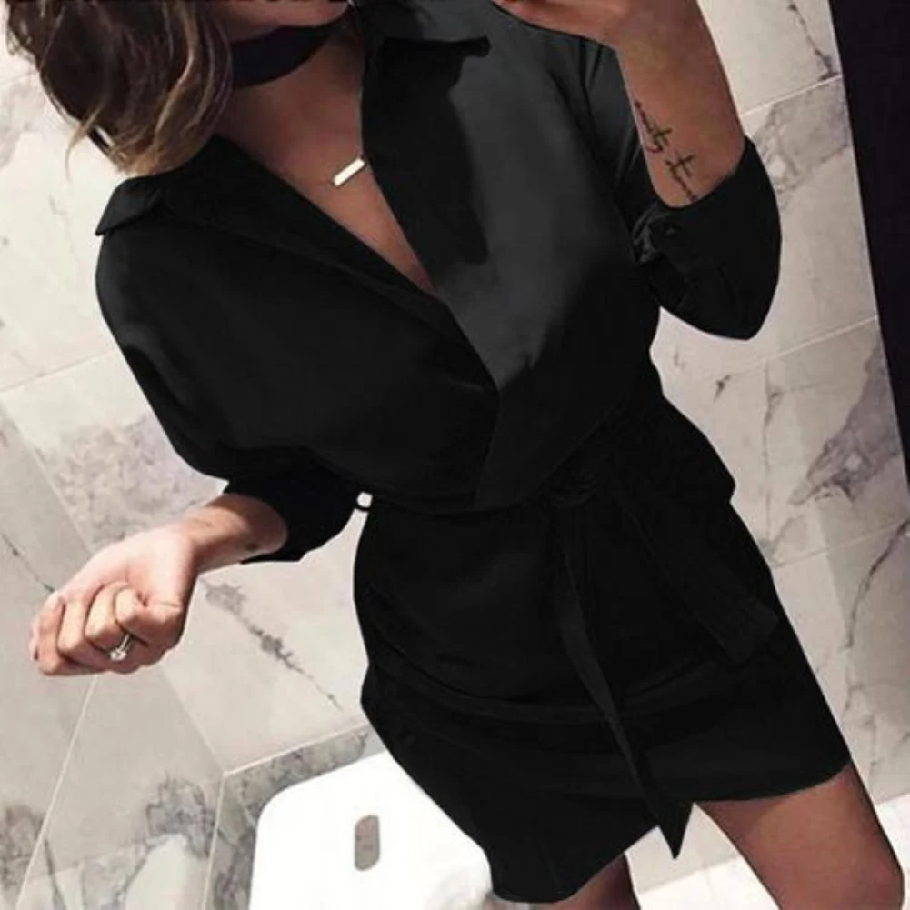 Популярная Осенняя однотонная женская рубашка с длинным рукавом и отложным