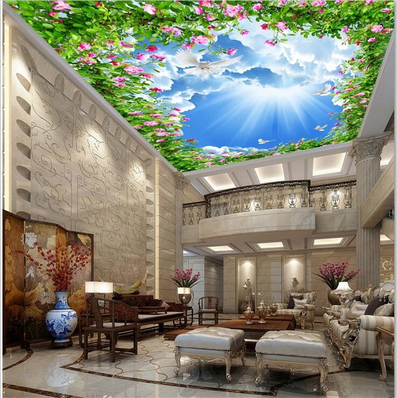 Custom wallpaper 3D Photo murals Beautiful Blue sky White Cloud Butterfly Ceiling Zenith Living room Papel de pared 3d | Обустройство