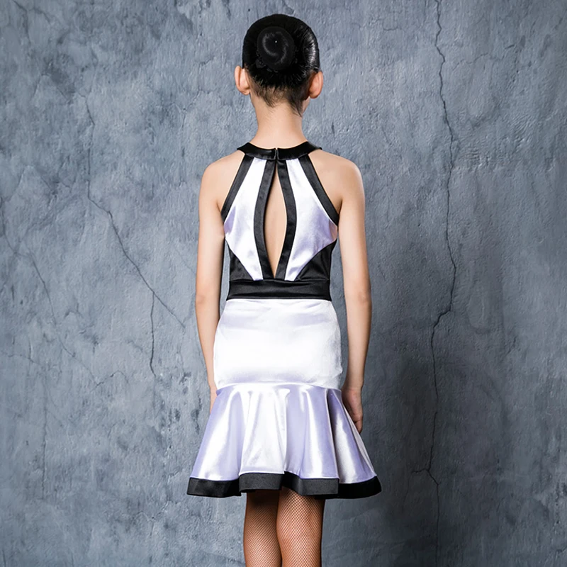 

New Kids Dresses For Girls White Competition Dress Dance Costume Girls Performance Salsa Dress ChaCha Latin Dance Dress BL2518