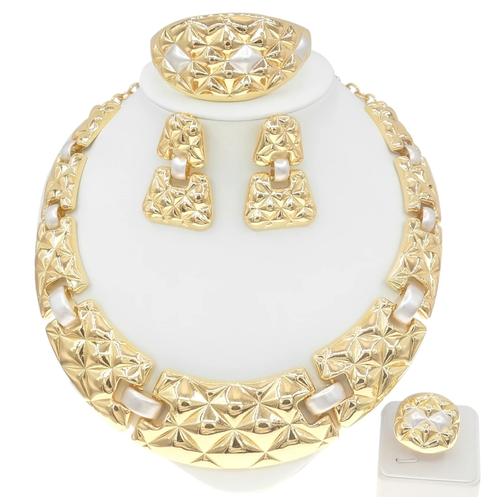 Newest Brazilian Gold Jewelry Set Woman Necklace Ring Bracelet Earring New  Wedding Jewelry H0017