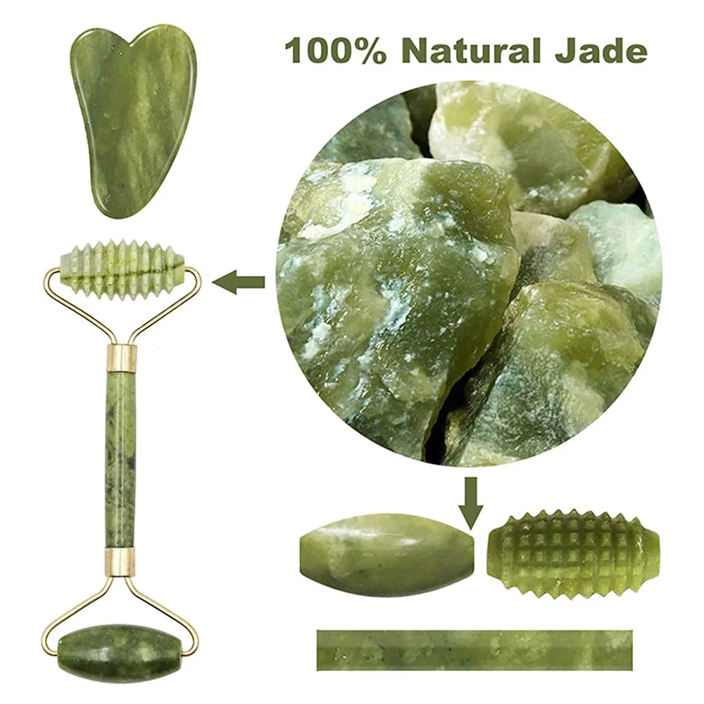 Ролик для массажа лица с двойными насадками из нефрита |