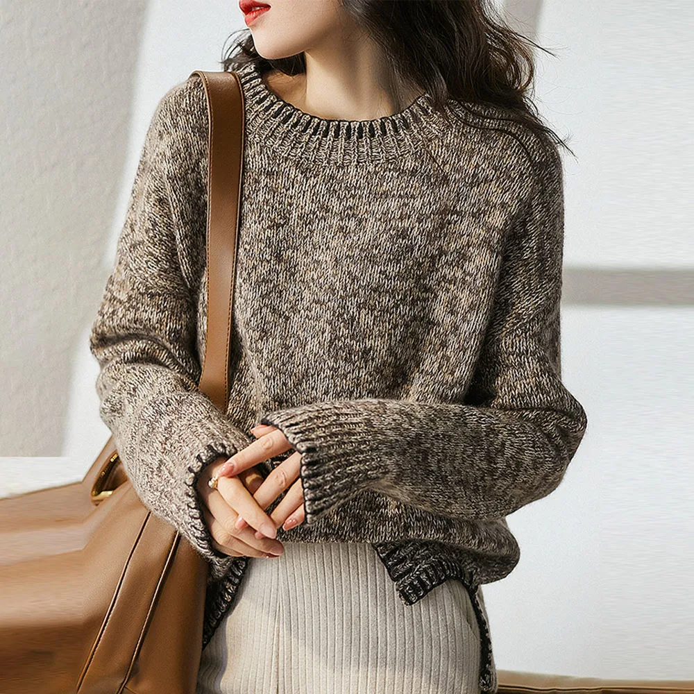 

Cashmere Floral Yarn Lazy Fashion Pullover Winter Sweater Women Truien Dames 2021 Thread Splicing Slit Female Tops Casual 2021