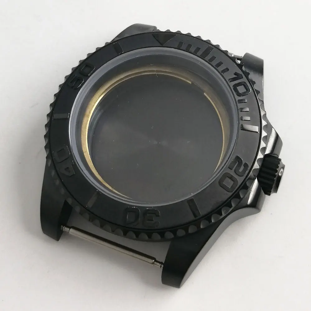 Caja de reloj chapada en PVD, ajuste automático NH35/NH36, 40mm con inserto de bisel cepillado de cristal de zafiro