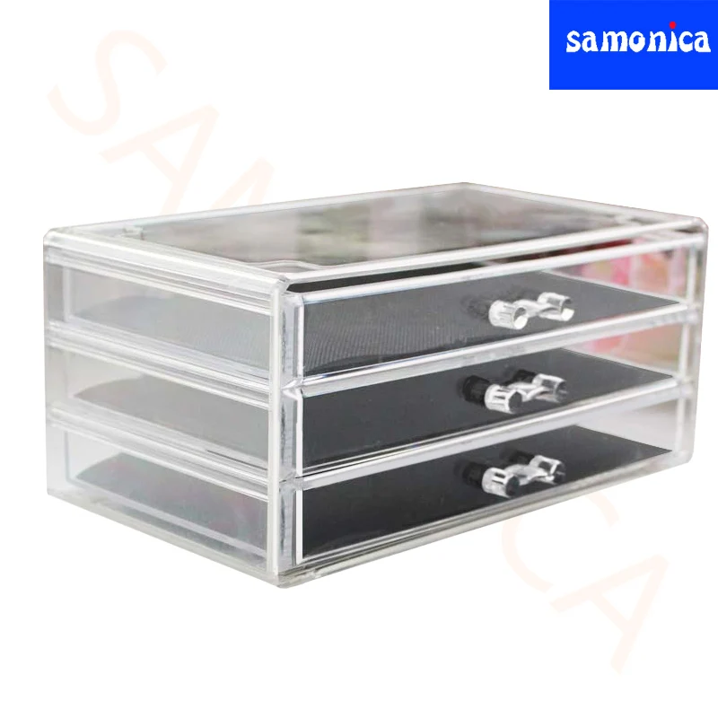 Акриловый прозрачный трехслойный ящик органайзер для макияжа настольный