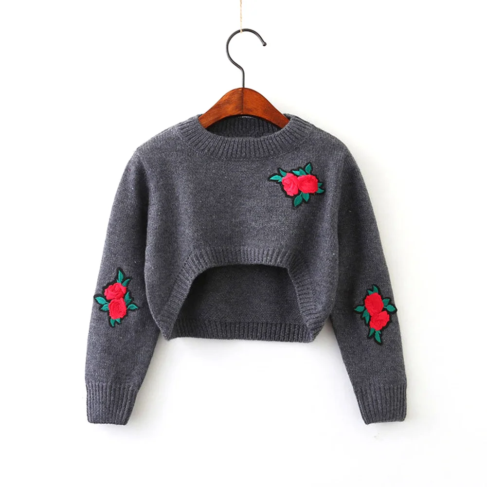 Модный костюм для девочек свитер с розой + джинсы штаны цветочным принтом детская