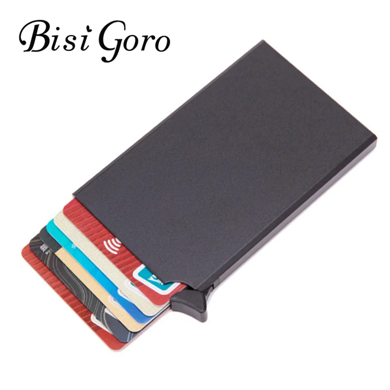 BISI GORO RFID кредитный держатель для карт, Противоугонный смарт-кошелек, тонкий чехол для ID карты, унисекс, автоматически, твердый металлический кошелек для карт