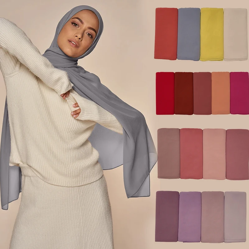 

Muslim Chiffon Hijab Shawls Scarf Women Solid Color Head Wraps Women Hijabs Scarves Ladies Foulard Femme Muslim Veil 72*175cm
