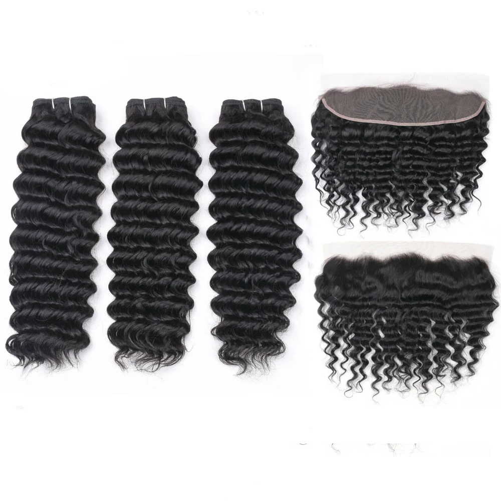 MQYQ глубокая волна пряди с фронтальной Remy малазийские человеческие волосы