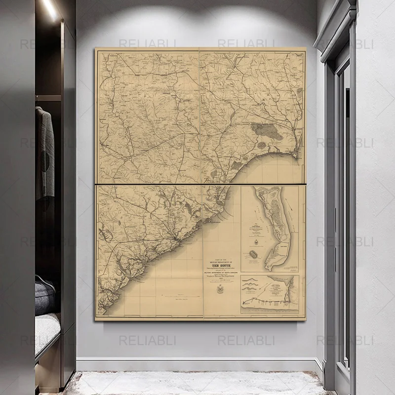 Рисунок винтажной старой карты Северная Каролина и Джорджия фотография