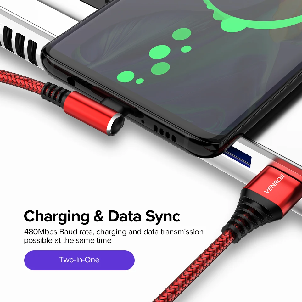 Кабель Venroii Type C для Samsung Galaxy S9 S8 Plus A50 USBC кабель быстрой зарядки Xiaomi Oneplus 6t 7 Pro