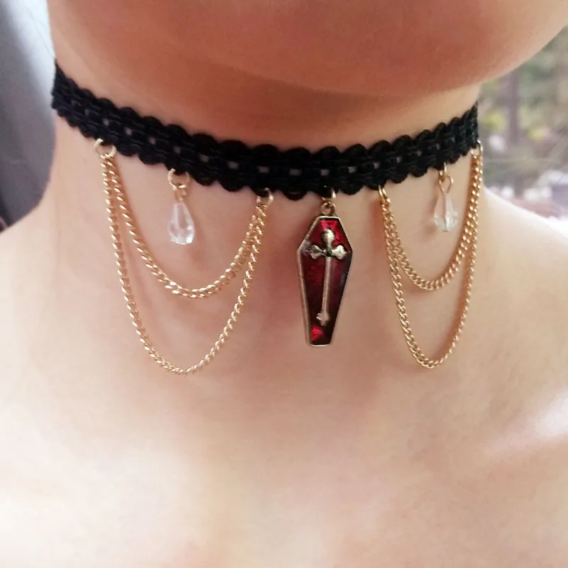 Cross Coffin Kant Gouden Kwastje Drop Ketting Vrouwen Europese En Amerikaanse Punk Stijl Eenvoudige Mode-sieraden Cross Coffin Kant Gouden Kwastje Drop Ketting Vrouwen Europese En Amerikaanse Punk Stijl Eenvoudige Mode-sieraden