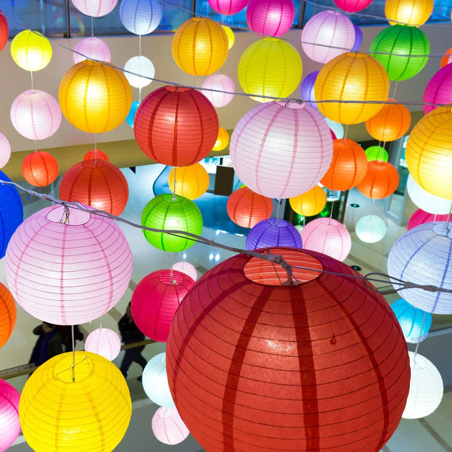 

10pcs/lot 6-16inch White Chinese Paper Lantern Lights Colorful LED Paper Ball Lampion Festival Wedding Party Decoration