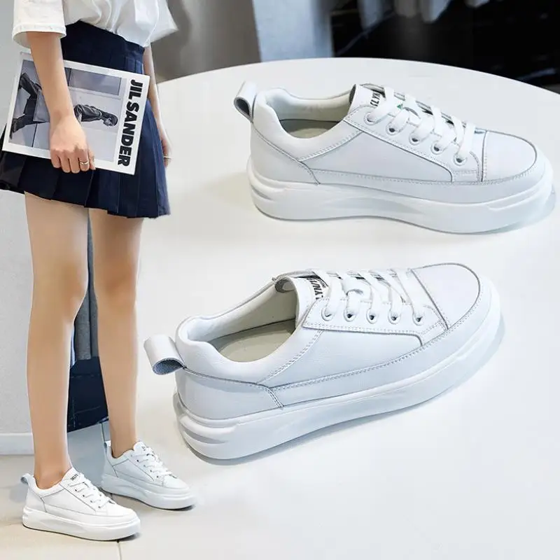 

Rizabina New Women Flats Shoes Real Leather Thick Bottom Women Shoes Fashion Cool Sneakers Women Vacation Footwear Size 34-39