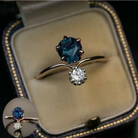 wedding filled ring jewelry women elegant size 6 10 blue stone