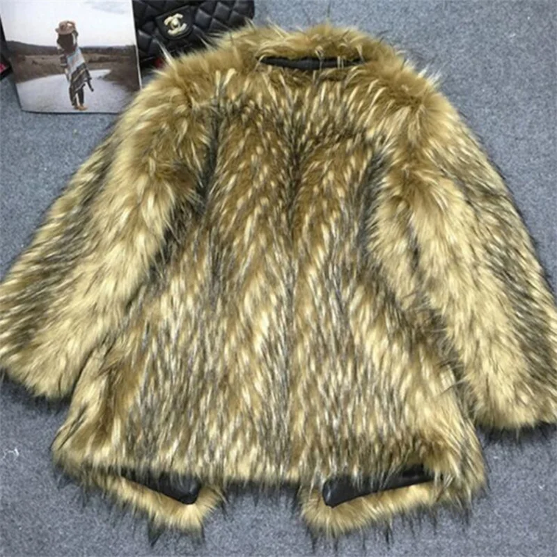 Imitation raccoon woven fur coat women's fox fur clothes mid-length korean style lapel autumn winter new fashion brown abrigos