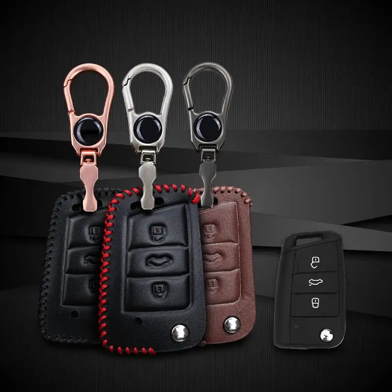 Кожаный чехол для ключей автомобиля Volkswagen VW Golf 7 GTI R MK7 Tiguan 2017 Skoda Octavia A7 Seat Leon Ibiza Key |