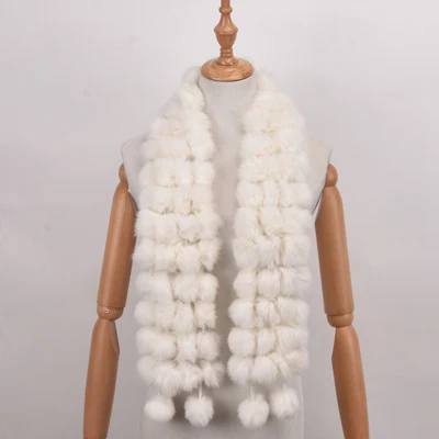 Женский шарф из натурального меха зимний кролика Рекс шарфы с шариками милый