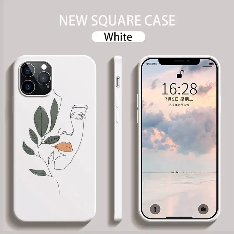 

Art Retro Abstract Geometry Leaves Phone Case White Candy Color for iPhone 6 7 8 11 12 s mini pro X XS XR MAX Plus