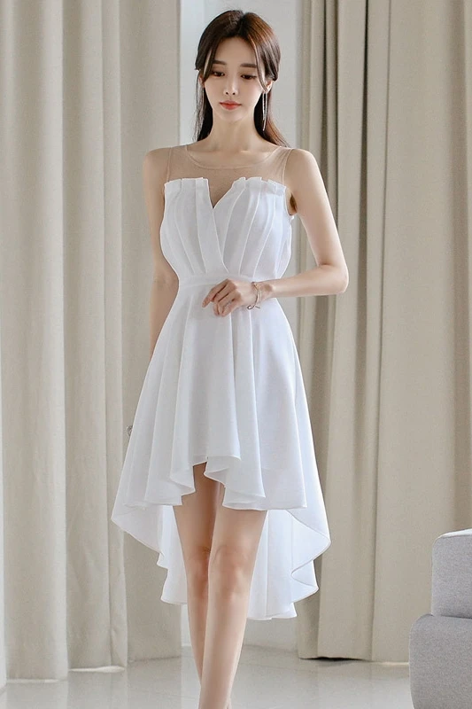 

COIGARSAM Fashion Patchwork Women dress New Summer High Waist Dresses White Black 7956