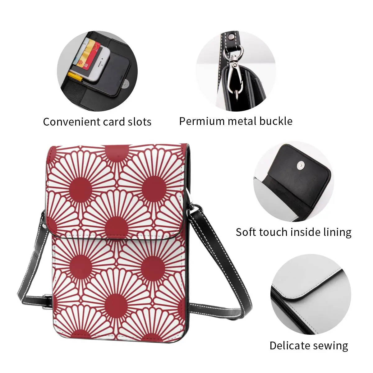 

Japanese Chrysanthemum Traditional Flower Cell Phone Purse Smartphone Wallet Leather Shoulder Strap Handbag Women Bag