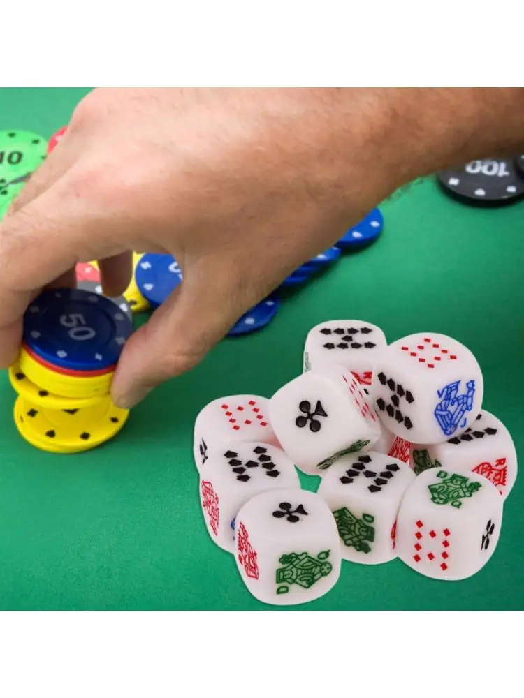 

10pcs 6 Sided D6 Dice King Queen Jack 16mm Acrylic Poker Gaming Card Game Dices