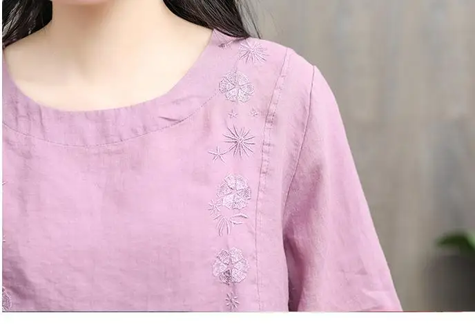 

Summer Womens Purple Blue Green White Loose Embroidery Linen Top Blouse , Woman Clothes , Casual Blouses for Woman