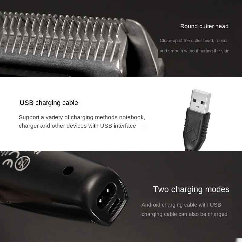 Kemei KM 1951Rechargeable машинка для стрижки волос с 5 концевыми гребнями USB Android кабель