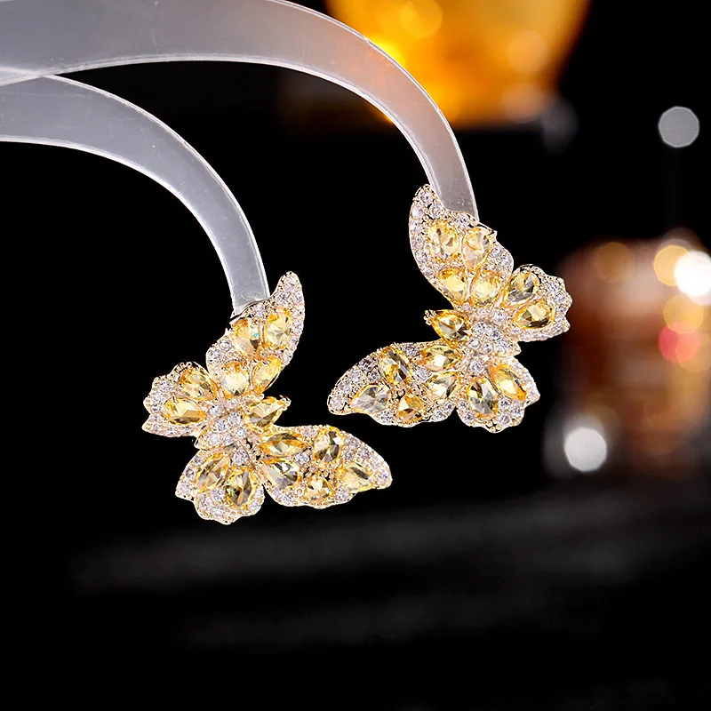 

European And American Creative Advanced Color Crystal Zircon Earrings Women Silver Needles Butterfly Ear Studs Gift For Girls