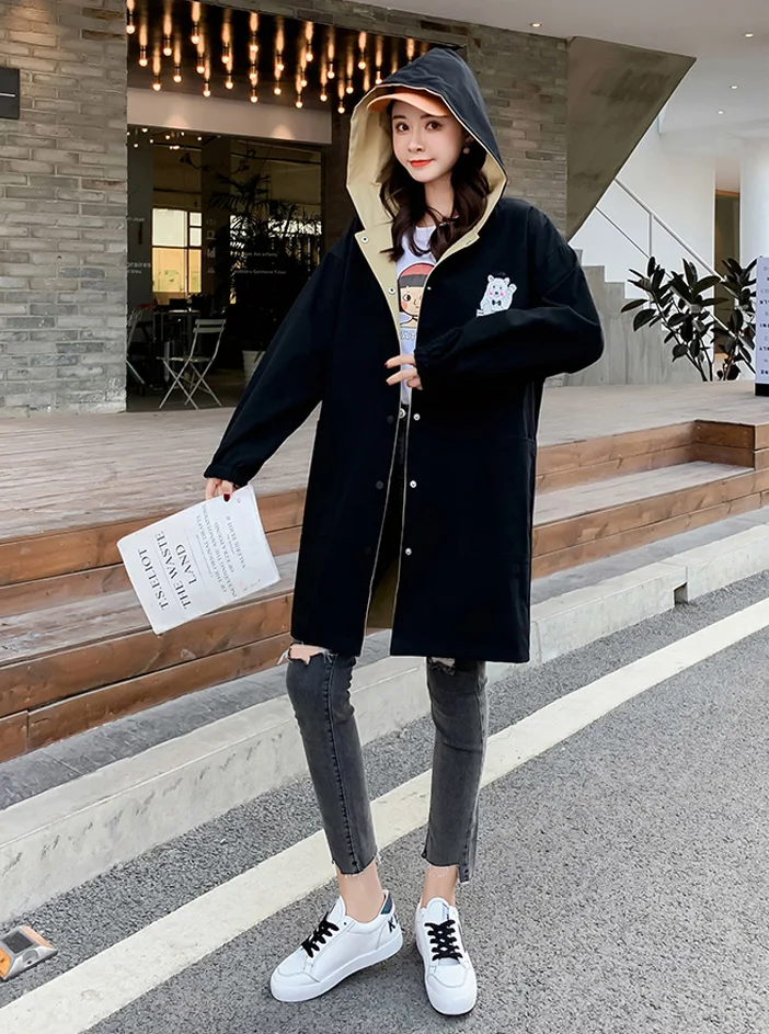 

Reversible Windbreaker Women Casual Spring Autumn 2020 Women's Single-breasted Cotton Loose Tops Female Trench Coat Pocket E235