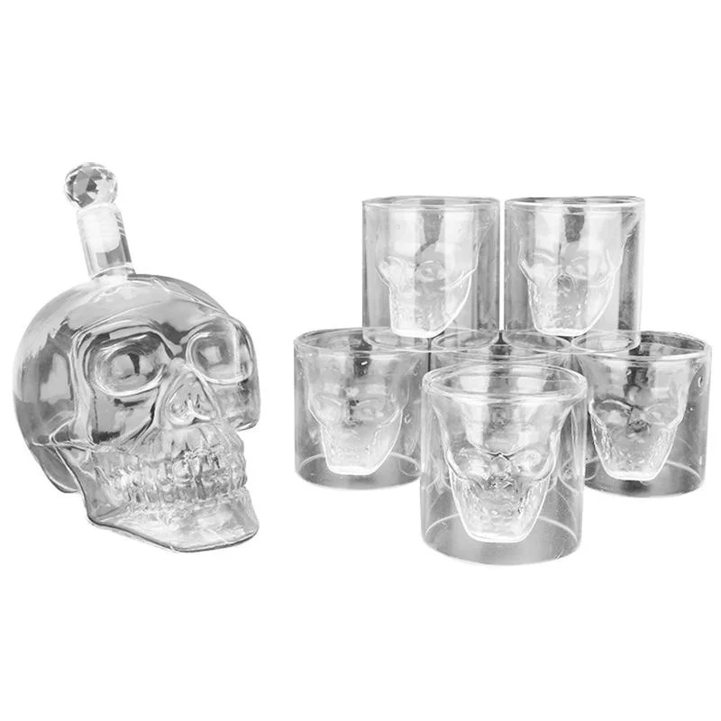 

550ml Glass Skull Face Decanter with 6 75ml Skull Shot Glasses for Whiskey, Vodka, Beer or Wine DDC-42