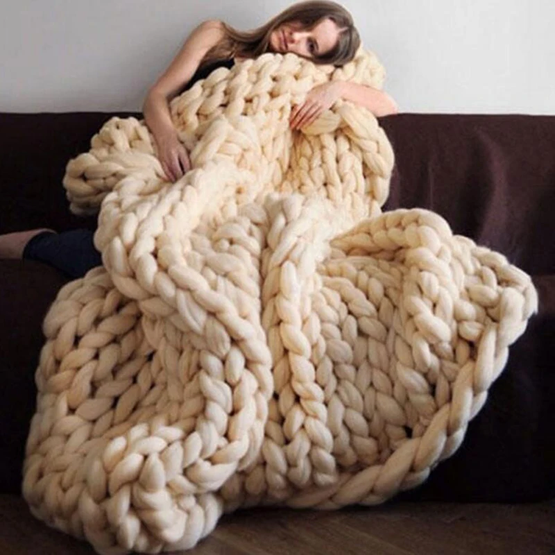 

Hand Chunky Knitted Blanket Yarn Bulky Knitting Throw Quilt Thick Chair Decor Blankets Nordic Wool Bed Sofa Cover Home Decor