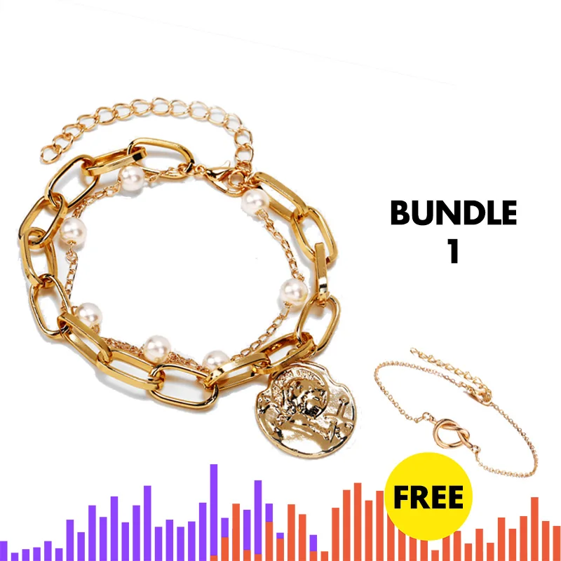 Bundle1 IF ME очаровательные Многослойные жемчужные монеты сердце цепочка браслет браслеты для женщин модные золотые серебряные Звездные фигурные браслеты ювелирные изделия Новинка - Окраска металла: Bundle1