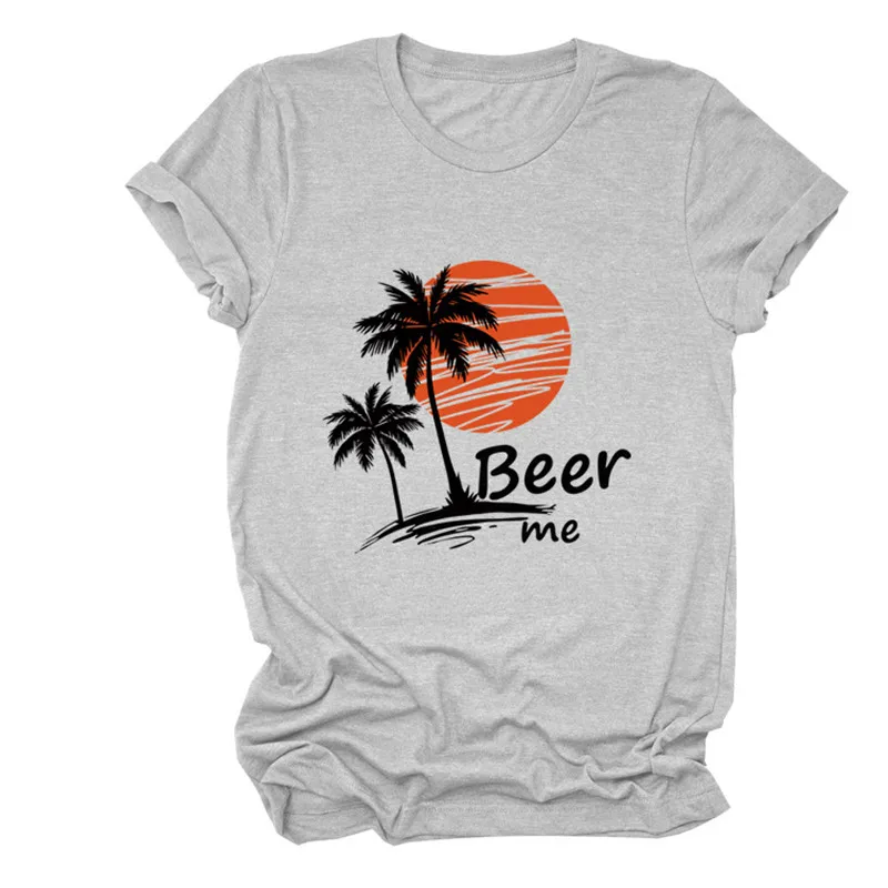 Женская Пляжная футболка Beer Me короткий рукав вырез лодочкой хипстерский Топ