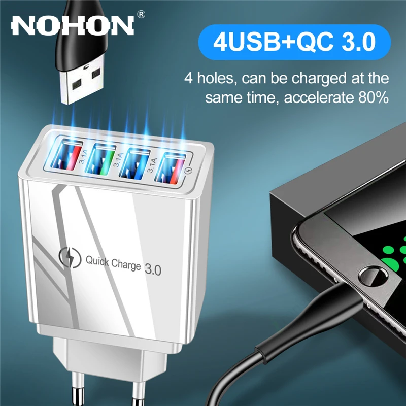 

Nohon Fast Charger for Samsung Xiaomi iPhone 4 USB Charger QC 3.0 Quick Charging Travel Chargers Adapter US UK EU Phone Plug