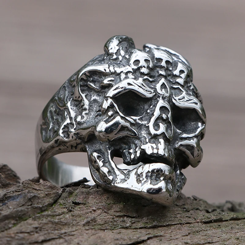 

Gothic Dragon Head Skull Ring Men Stainless Steel Satan Muerte Death Skull Ring Biker Fashion Jewelry Gift Drop Shipping