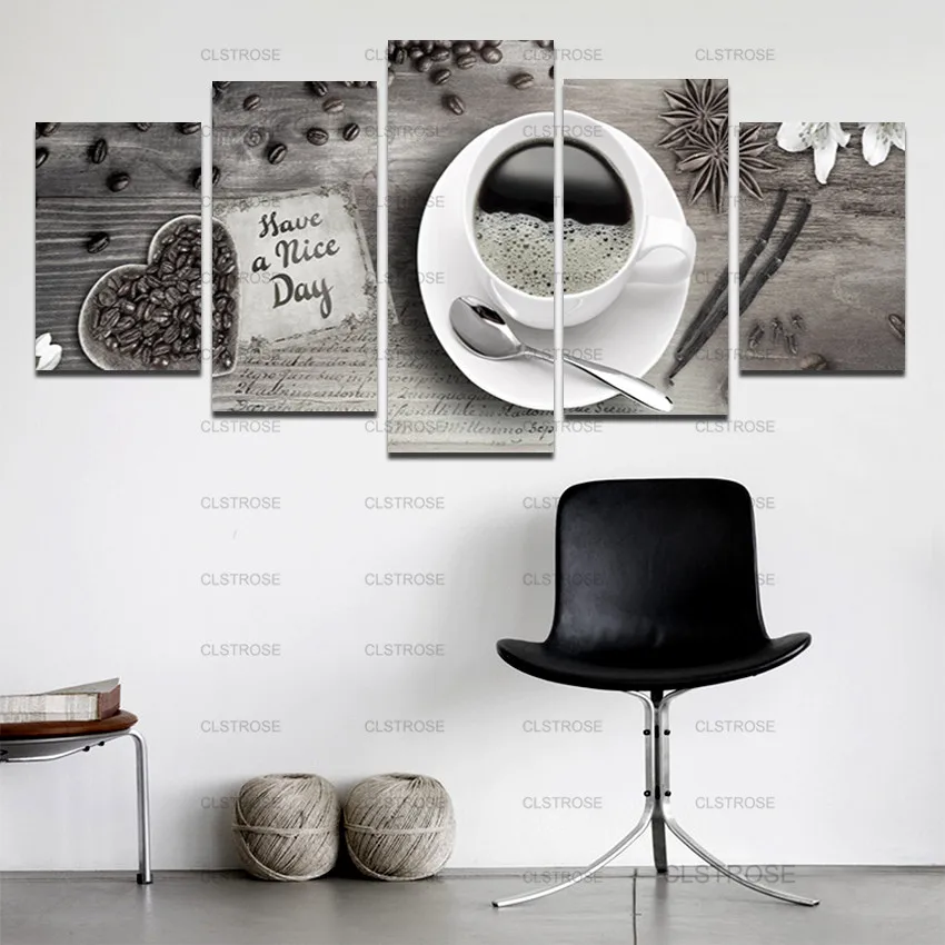 

Nordic Poster Black Coffee and White Cup Decoration Painting Modern Home Decor Irregular Multi-Piece Poster Canvas Painting