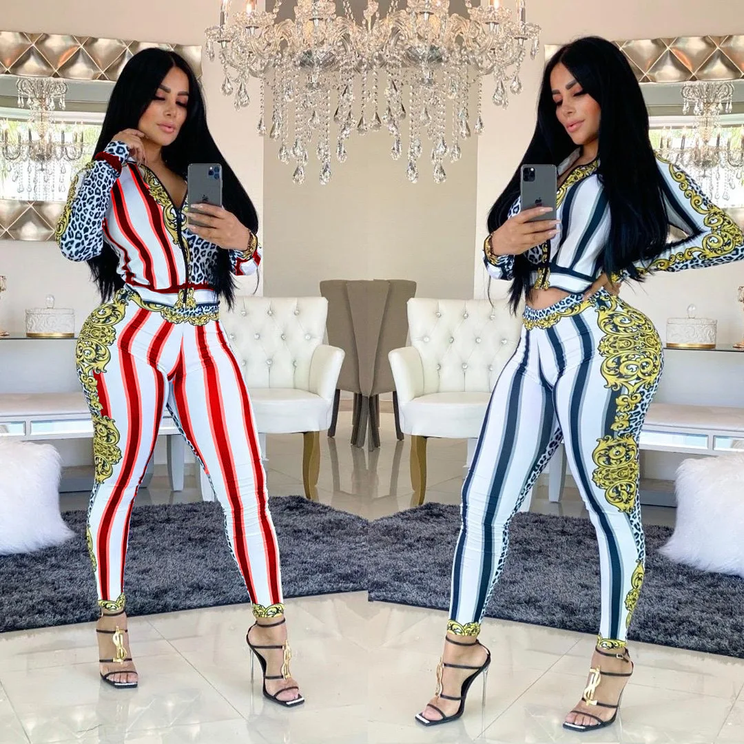

Women's two-piece suit, spring and autumn women's fashion personality casual zipper long-sleeved sports suit