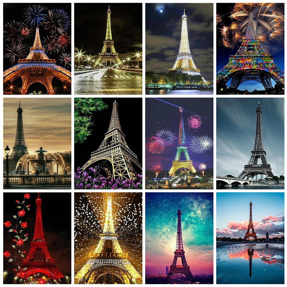 

City Landscape Mosaic Painting Diamond Eiffel Tower Jewel Cross Stitch Diamond Embroidery Kit Handmade Full Drills Paint