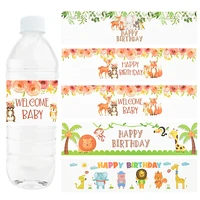 safari cartoon animal water bottle label happy birthday bottle wrappers jungle party kids birthday 1st party decoration supplies