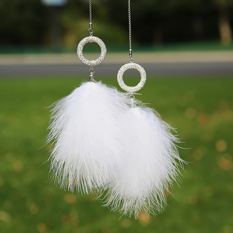 

Car Product Automobiles Feather Inlaid Diamond Double Pendant Automobiles Rear Mirror Hanging Interior Part Dropship