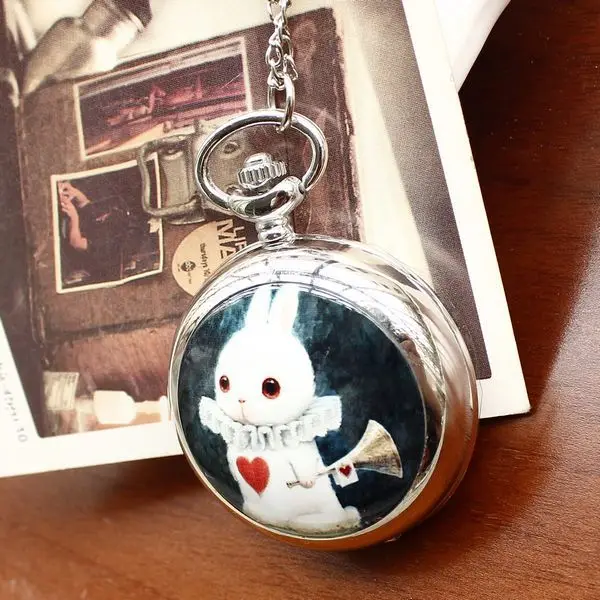 

Fashion Luxury Style Men and Women Pocket Watch Necklace Quartz Stainless Steel Pocket Watch Silver Fashion Rabbit Reloj Mujer