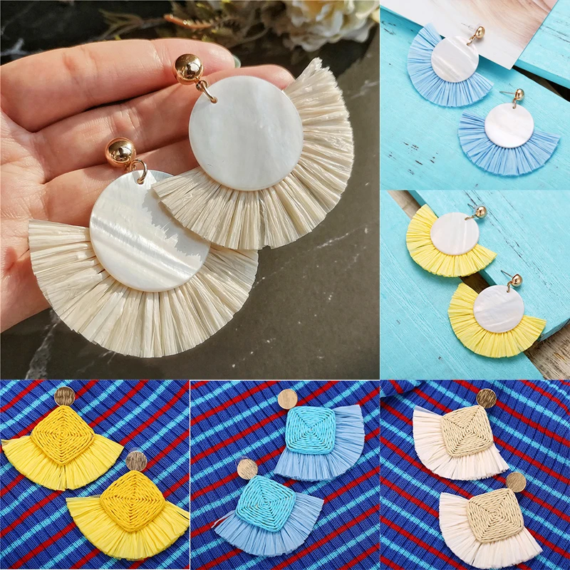 IF ME богемные большие серьги из ротанга с кисточками для женщин синий желтый