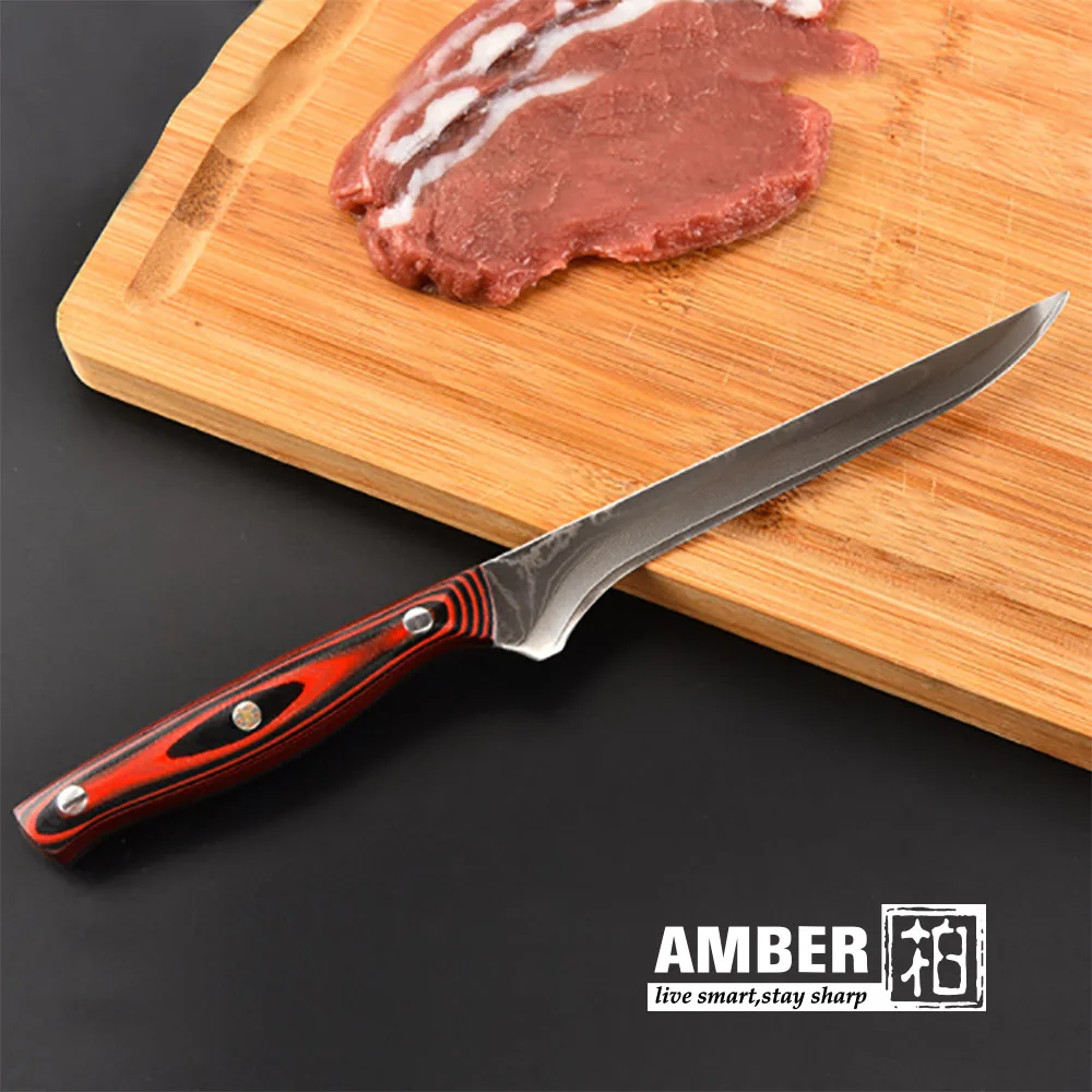 Янтарный 6 дюймов нож обвалочный 67 слой Дамасская сталь sharp нарезать мясо