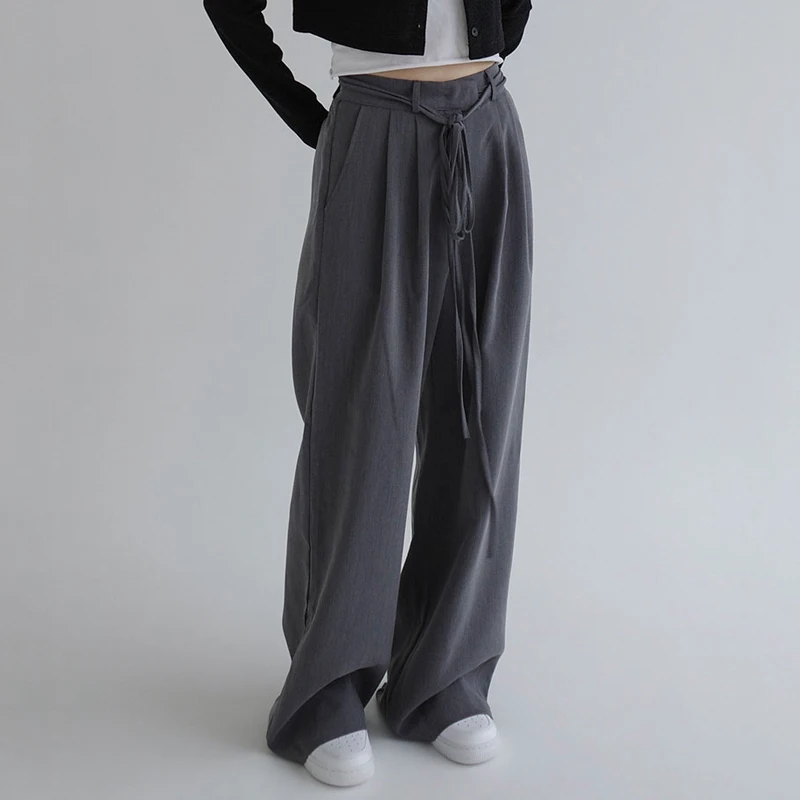 Женские широкие брюки на шнуровке повседневные в Корейском стиле с высокой