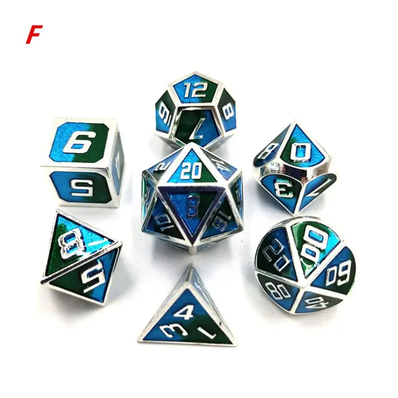 

7pcs Metal Dice Set D&D Board Game Polyhedral Dice for RPG Role Playing Game Y98F