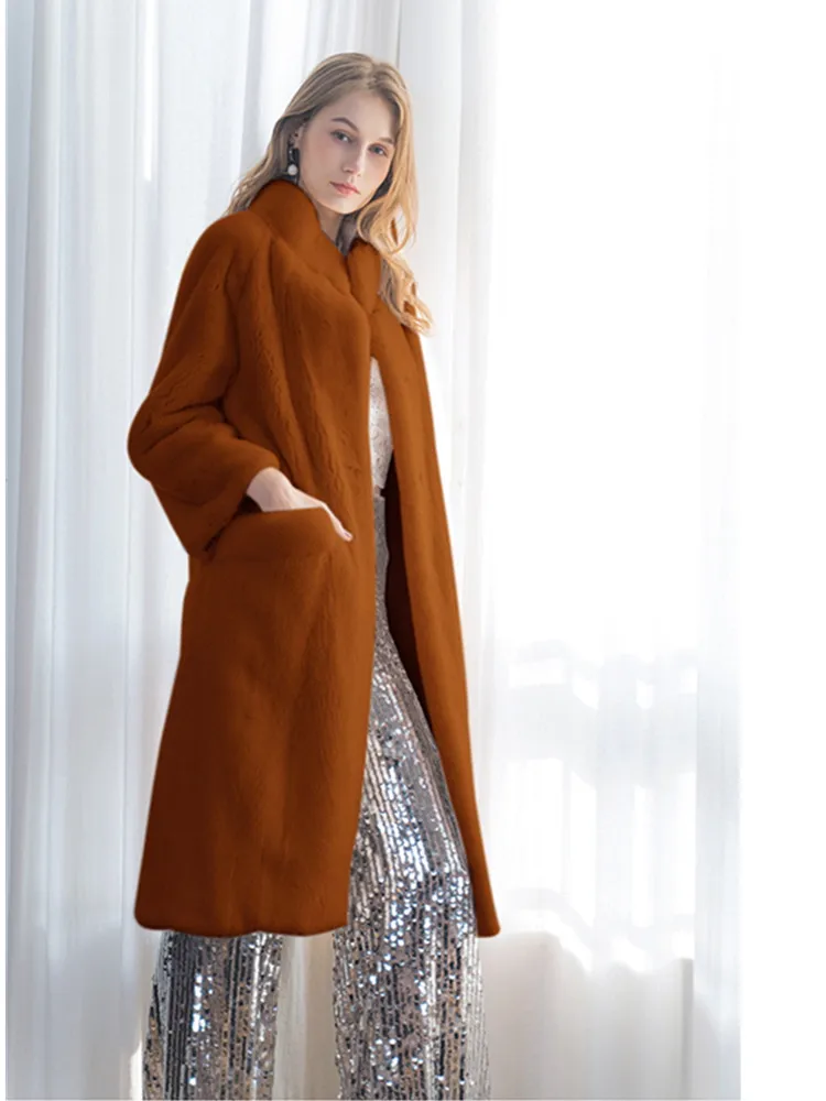

Long Coat Women Single Breasted Faux Rabbit Fur Coat Warm Thick Fashion Loose Ladies Coat Winter Jacket Women Oversized Coat
