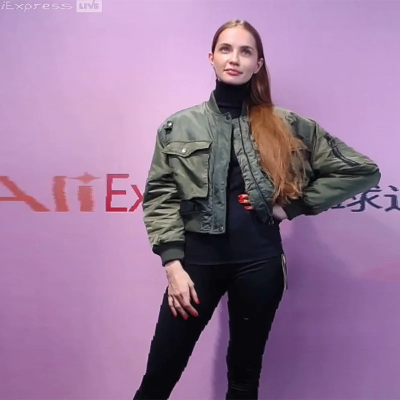 

Fashion Za Vintage Women Chic Green Oversize Bomber Jacket Stylish Female Pockets Zippers Coat Casual Ladies Outerwear